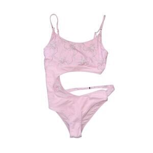 Frankie’s Bikini Thea Ribbed Cutout One Piece Swimsuit Size Large Pink Beach NWT
